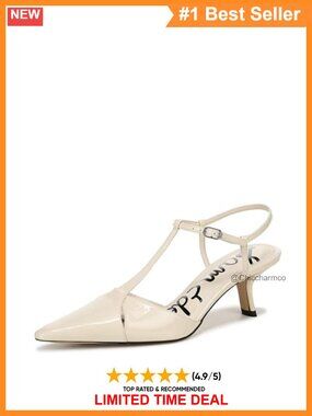 Kitten Heel T-Strap Pointed Toe Pump Leather Rubber Sole